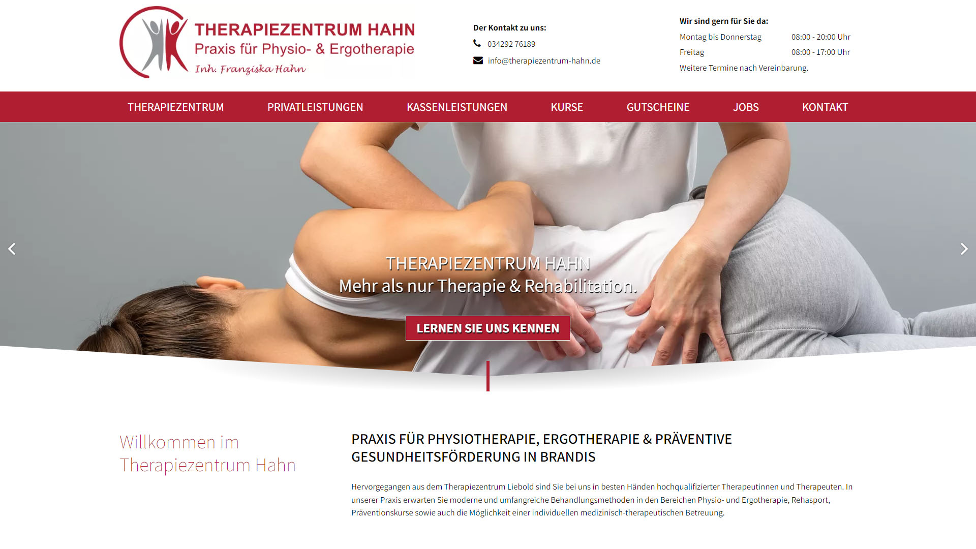 Webseite Therapiezentrum Hahn in Brandis - bei Leipzig
